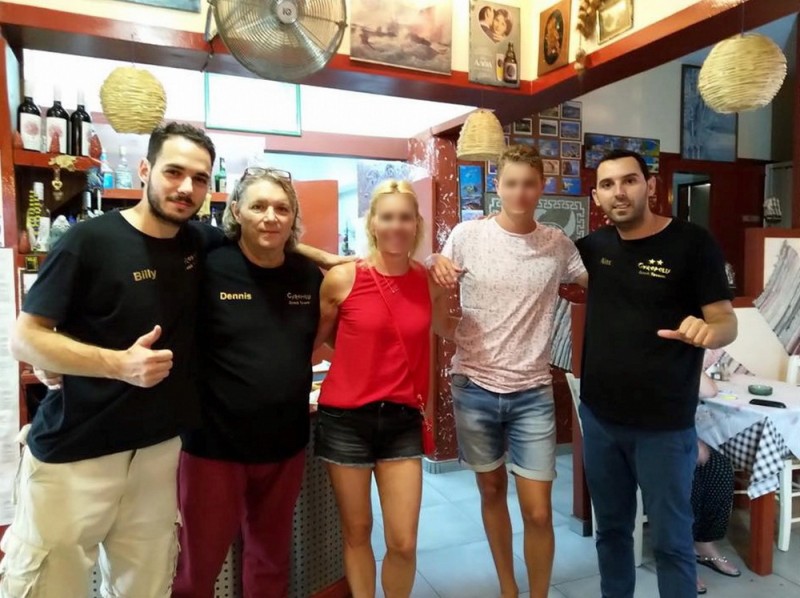 Argassi, Zakynthos, Greece - Cafe GYROPOLIS Grill House (staff with visitors)