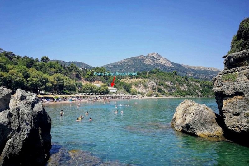 Greece, island Zakynthos, Porto Zorro Beach Hotel – view from the sea
