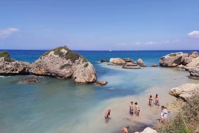 Greece, island Zakynthos, Porto Zorro Beach – piglets